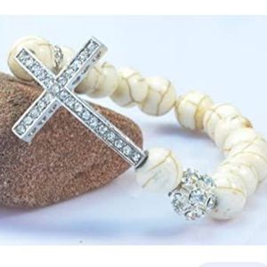 - New crystal cross stretch bracelet peach os